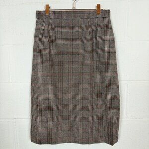 VTG Wool Blend Skirt Glen Plaid Pleated Brown Granny University Dark Academia 12